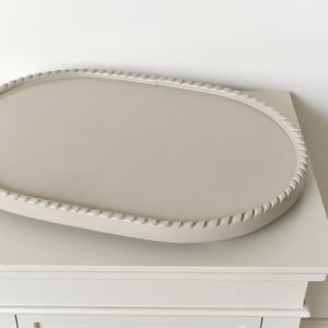 Large Oval Taupe Painted Wooden Detailed Tray - 52cm