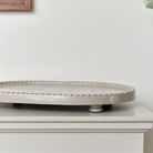 Large Oval Taupe Painted Wooden Detailed Tray - 52cm