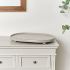 Large Oval Taupe Painted Wooden Detailed Tray - 52cm