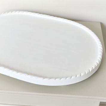 Large Oval White Painted Wooden Detailed Tray - 52cm