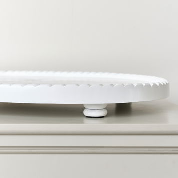 Large Oval White Painted Wooden Detailed Tray - 52cm