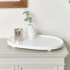 Large Oval White Painted Wooden Detailed Tray - 52cm