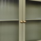 Olive Green Reeded Glass Wall Cabinet with Drawers