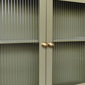 Olive Green Reeded Glass Wall Cabinet with Drawers