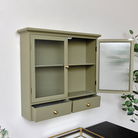Olive Green Reeded Glass Wall Cabinet with Drawers