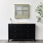 Olive Green Reeded Glass Wall Cabinet with Drawers