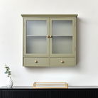 Olive Green Reeded Glass Wall Cabinet with Drawers