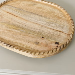 Oval Mango Wood Detailed Tray - 38cm