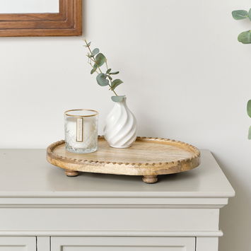 Oval Mango Wood Detailed Tray - 38cm