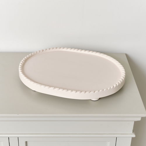 Oval Pink Painted Wooden Detailed Tray - 38cm