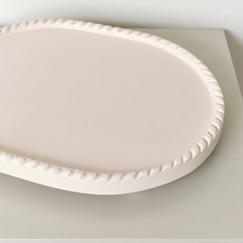 Oval Pink Painted Wooden Detailed Tray - 38cm