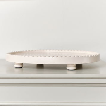 Oval Pink Painted Wooden Detailed Tray - 38cm