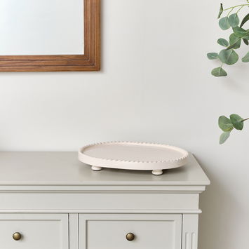 Oval Pink Painted Wooden Detailed Tray - 38cm