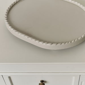 Oval Taupe Painted Wooden Detailed Tray - 38cm