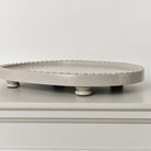 Oval Taupe Painted Wooden Detailed Tray - 38cm
