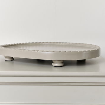 Oval Taupe Painted Wooden Detailed Tray - 38cm