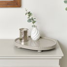 Oval Taupe Painted Wooden Detailed Tray - 38cm