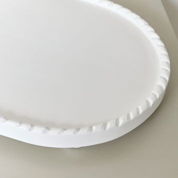 Oval White Painted Wooden Detailed Tray - 38cm