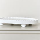 Oval White Painted Wooden Detailed Tray - 38cm