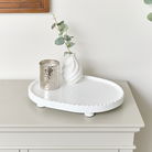 Oval White Painted Wooden Detailed Tray - 38cm