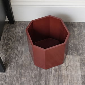 Oxblood Dark Red Wooden Octagonal Edge Waste Paper Bin