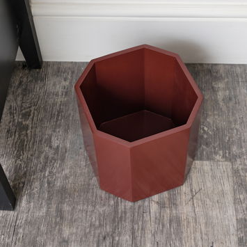 Oxblood Dark Red Wooden Octagonal Edge Waste Paper Bin