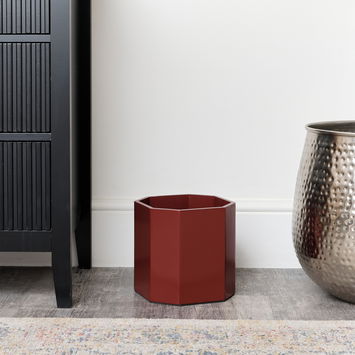Oxblood Dark Red Wooden Octagonal Edge Waste Paper Bin