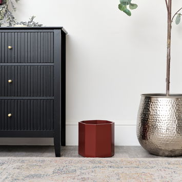 Oxblood Dark Red Wooden Octagonal Edge Waste Paper Bin
