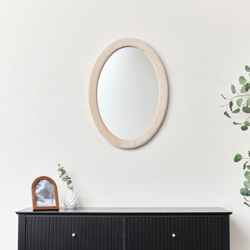 Pale Pink Oval Velvet Framed Wall Mirror 50cm x 70cm