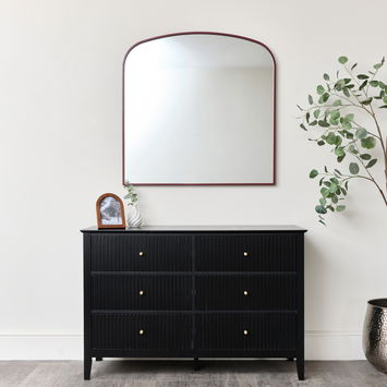 Red Metal Framed Arched Wall Mirror 90cm x 90cm