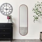 Red Metal Framed Pill Shaped Mirror 40cm x 150cm