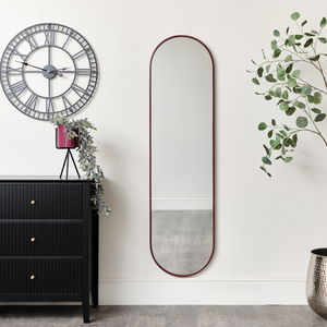 Red Metal Framed Pill Shaped Mirror 40cm x 150cm