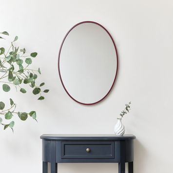 Red Oval Metal Framed Mirror 50cm x 70cm