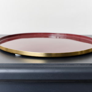 Round Metal Gold & Deep Red Tray