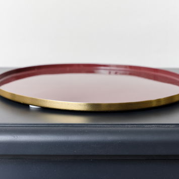 Round Metal Gold & Deep Red Tray