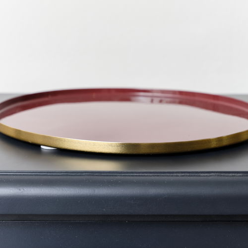 Round Metal Gold & Deep Red Tray