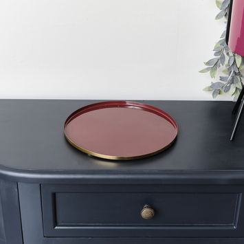 Round Metal Gold & Deep Red Tray