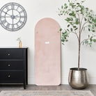 Tall Baby Pink Velvet Arched Frame Wall Mirror 54cm x 142cm 