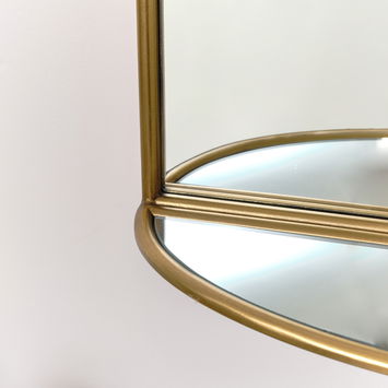 Arched Gold Mirror With Mirrored Shelf - 50cm x 60cm