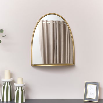 Arched Gold Mirror With Mirrored Shelf - 50cm x 60cm