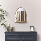 Arched Gold Mirror With Mirrored Shelf - 50cm x 60cm