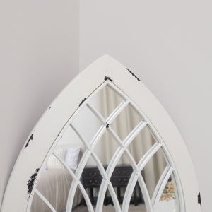 Arched White Distressed Chapel Fretwork Garden Mirror - 47cm x 142cm Arched White Distressed Chapel Fretwork Garden Mirror - 47cm x 142cm