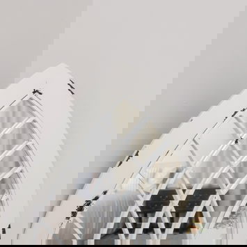 Arched White Distressed Chapel Fretwork Garden Mirror - 47cm x 142cm