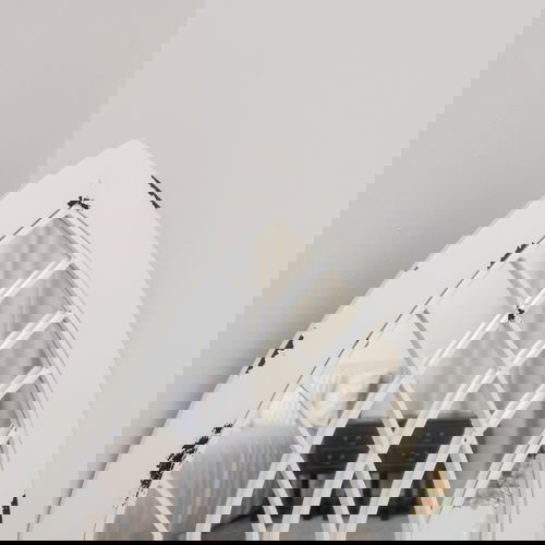 Arched White Distressed Chapel Fretwork Garden Mirror - 47cm x 142cm