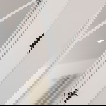 Arched White Distressed Chapel Fretwork Garden Mirror - 47cm x 142cm