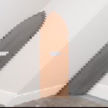 Arched White Distressed Chapel Fretwork Garden Mirror - 47cm x 142cm