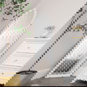 Arched White Distressed Chapel Fretwork Garden Mirror - 47cm x 142cm