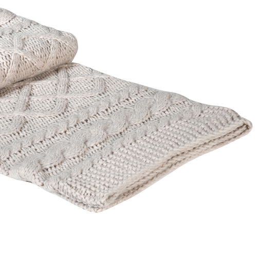 Beige Braid Design Knitted Throw - 140cm x 130cm