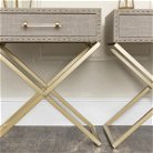 Beige Linen & Gold Cross Leg Bedside/Side Table