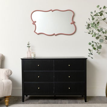 Large Dark Pink Vintage Asymmetrical Shaped Wall Mirror - 84cm x 53cm